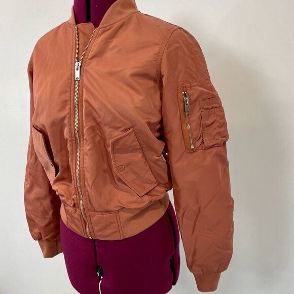 WILFRED FREE Aritzia Crop Aviator Bomber Jacket in Cognac XS Puff Fall Jacket - Picture 9 of 14